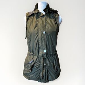 YMI Junior Women Medium Army Green Vest W/hood Grunge Streetwear Utility Outdoor